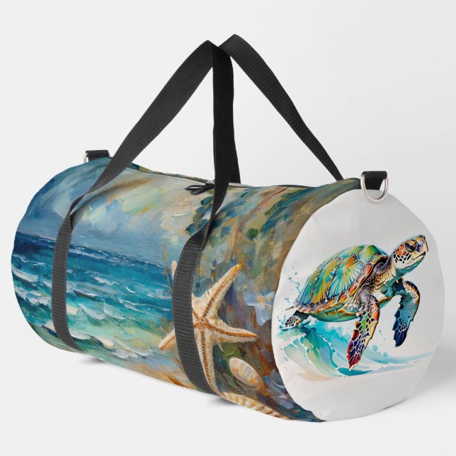 Beach Watercolor Nautical Sea Turtles Large Duffle Bag (Left Corner)