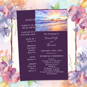 Beach Watercolor Pink Sunrise Wedding Program