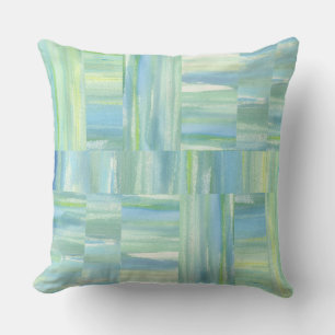 Beach watercolor sea green blue ivory abstract throw pillow