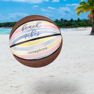 Beach Watercolor Stripes Pretty Personalized Mini Basketball