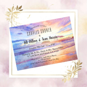 Beach Watercolor Sunrise Couples Shower Invitation