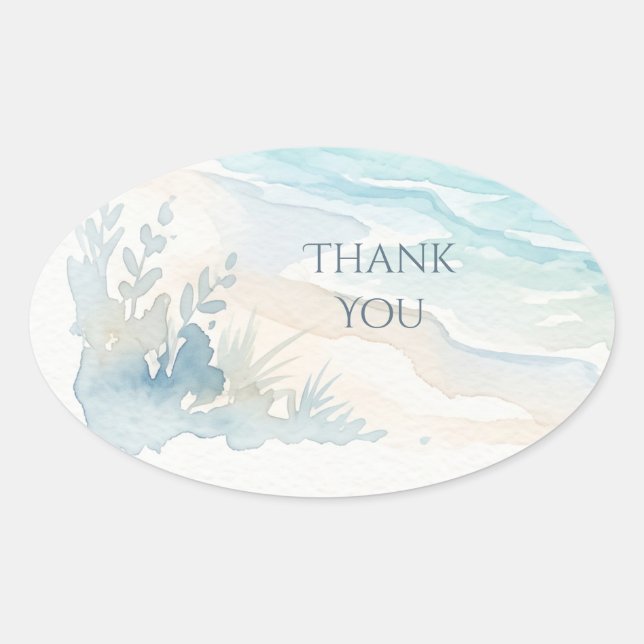 Beach Watercolor Thank You Sticker (Front)