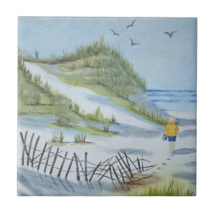 Beach watercolor tile