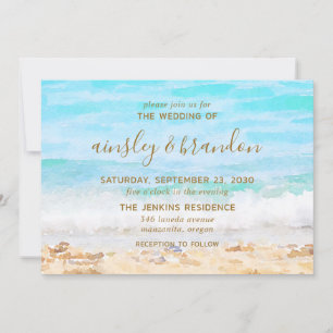 Beach Watercolor Wedding Invitation