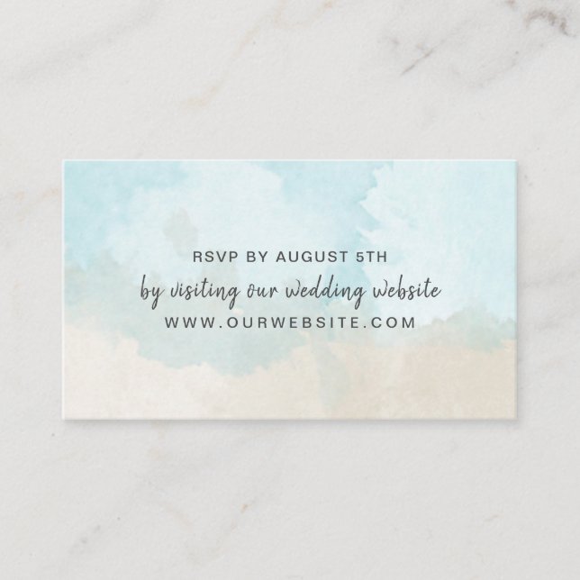 Beach Watercolor wedding rsvp website card (Front)