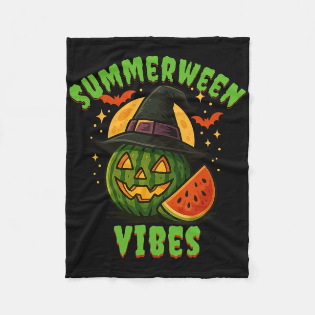 Beach Watermelon Summerween Vibes Witch Halloween  Fleece Blanket (Front)