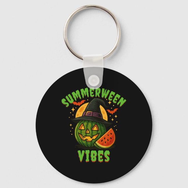 Beach Watermelon Summerween Vibes Witch Halloween  Keychain (Front)