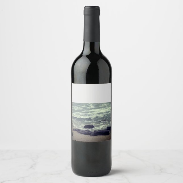 beach waves and rocks wine label (Front)