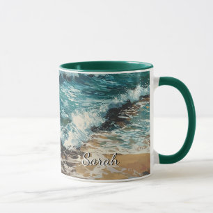 Beach Waves and Sand Painting Personalized  Mug