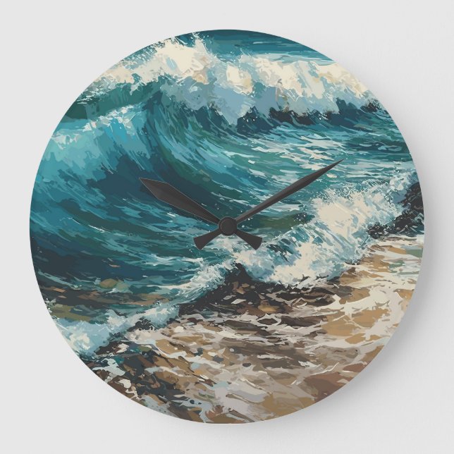Beach Waves  and Sand Painting Theme Large Clock (Front)
