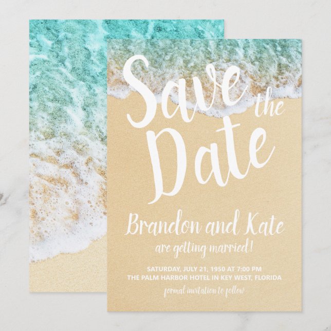 Beach Waves and Sand Save the Date Invitation (Front/Back)