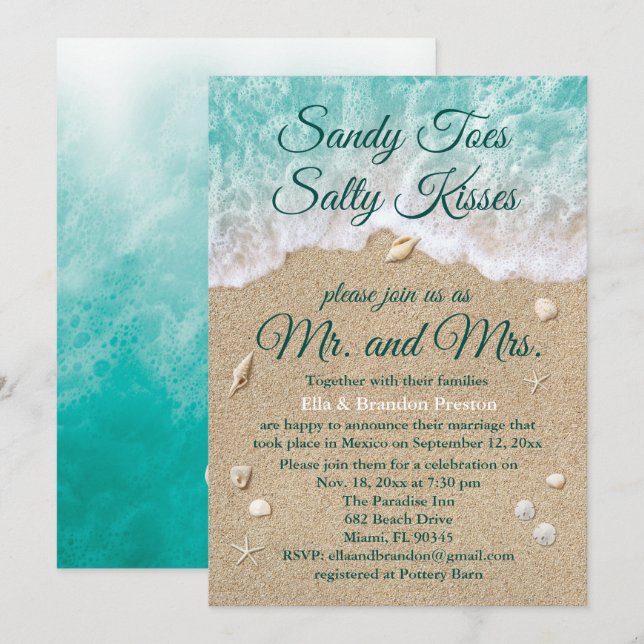 Beach Waves Carte de réception de mariage (Devant / Derrière)