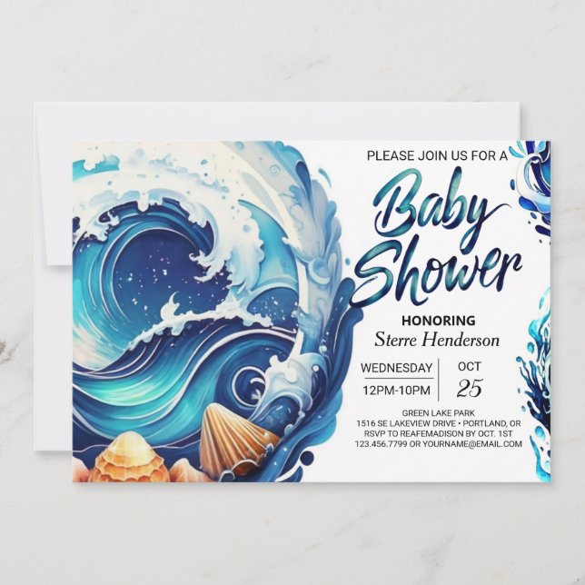 Beach Waves Chic Baby Shower Invitation (Front)