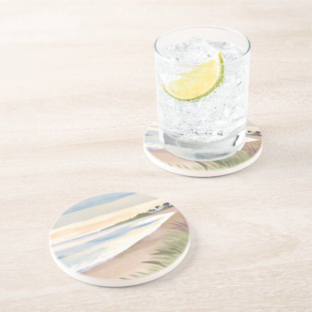 Beach Waves | Coastal Ocean Watercolor Coaster (Side)