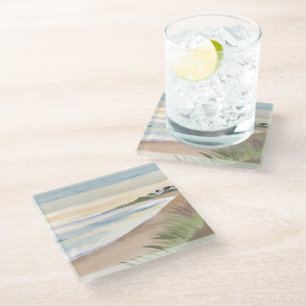 Beach Waves   Coastal Ocean Watercolor Glass Coaster