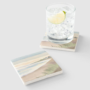 Beach Waves   Coastal Ocean Watercolor Stone Coaster