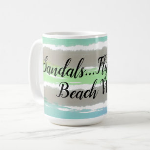 Beach Waves Grey Green Blue Watercolor Stripes Coffee Mug