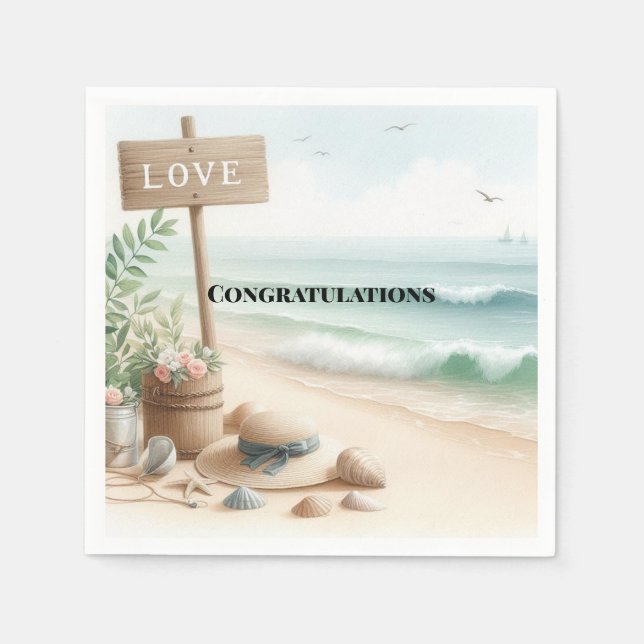 Beach Waves Love Congratulations Napkin (Front)