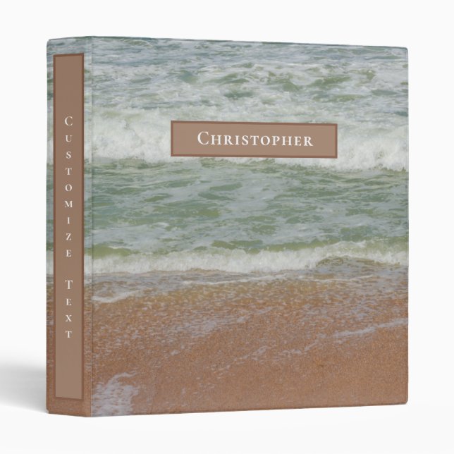 Beach Waves Ocean Coastal Modern Custom Name Label Binder (Front/Spine)
