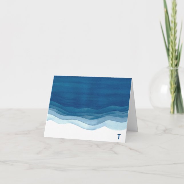 Beach Waves on the Shore Monogram Note Card (Front)