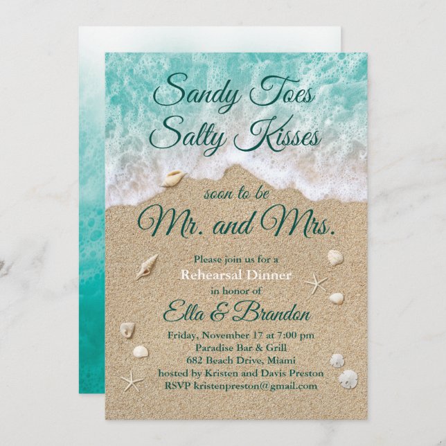 Beach Waves Sandy Toes Rehearsal Dinner Invitation (Front/Back)