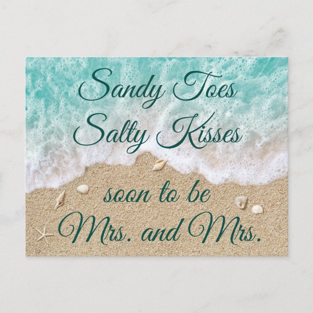 Beach Waves Sandy Toes Salty Kisses Mrs & Mrs Announcement Postcard (Front)