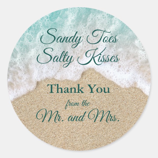 Beach Waves Sandy Toes Salty Kisses Thank You Classic Round Sticker (Front)