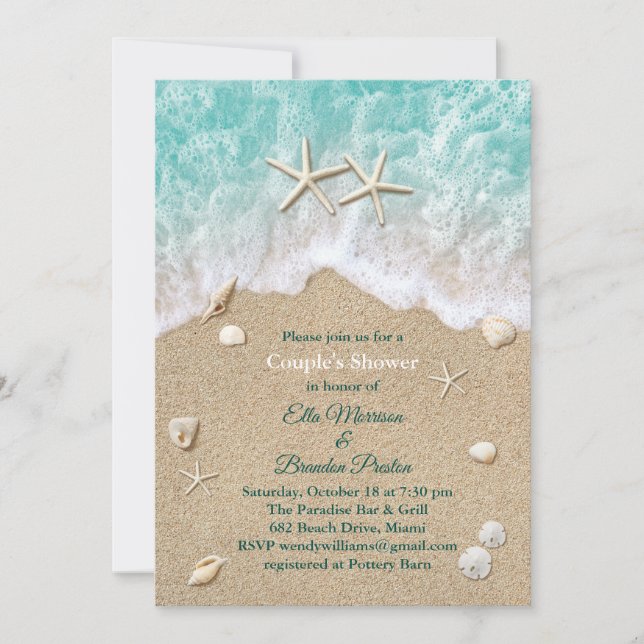 Beach Waves & Starfish Invitation de douche de cou (Devant)