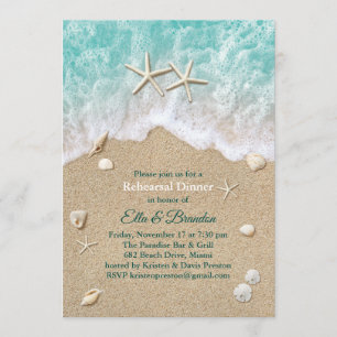 Beach Waves & Starfish Rehearsal Dinner Invitation