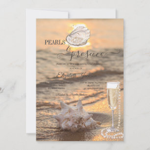 Beach Waves Sunset Seashell Pearls & Prosecco Invitation