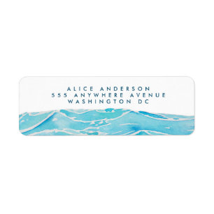 Beach Waves Watercolor Return Address Stickers