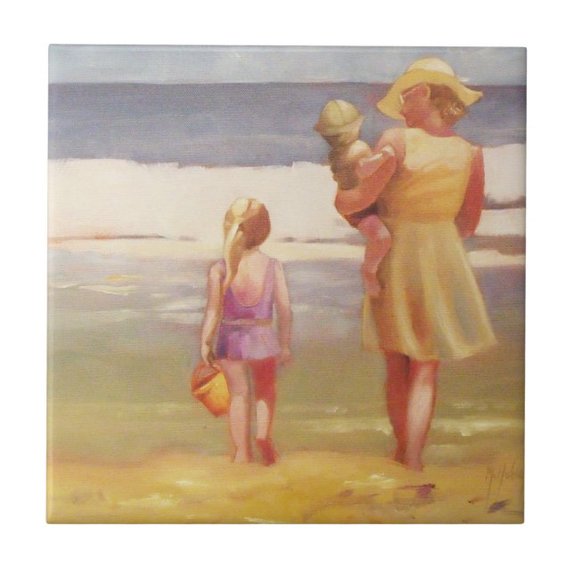 Beach Waves with Children and Mom Tile (Front)