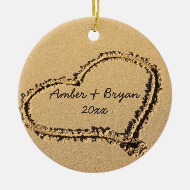 Beach Wedding | 1st Christmas Together Add Names Ceramic Ornament (Front)