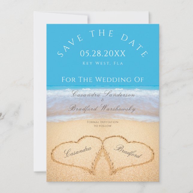 Beach Wedding 2 Hearts in the Sand wedding  Invitation (Front)