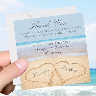 Beach Wedding 2 Hearts in the Sand  Wedding  Thank You Card