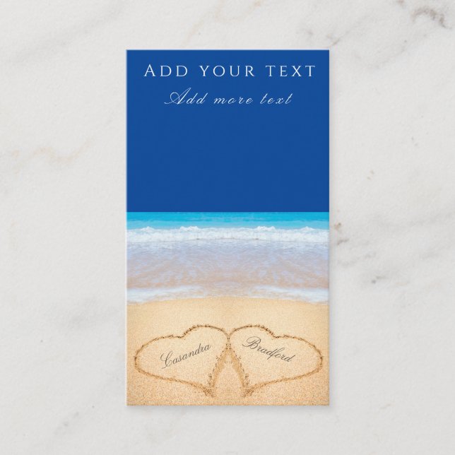 Beach Wedding 2 Hearts Sand  Dark Blue Enclosure Card (Front)