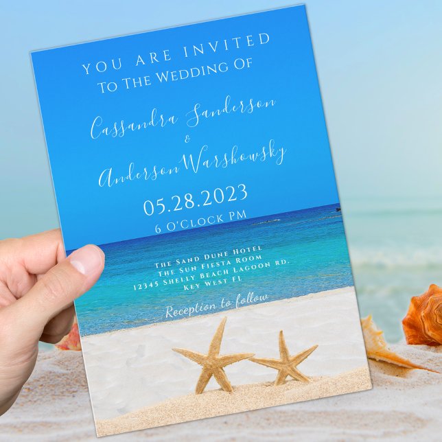 Beach Wedding 2 Starfish in Sand Invitation (Creator Uploaded)
