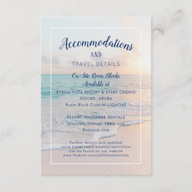 Beach Wedding Accommodations Welcome Dinner Enclosure Card (Front)