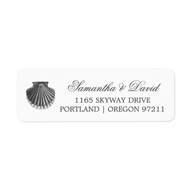 Beach Wedding Address Scallop Shell Black (Front)