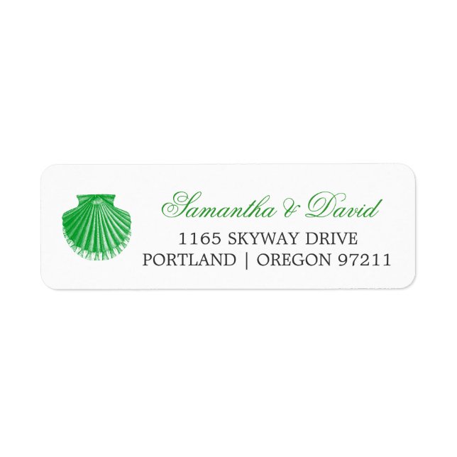 Beach Wedding Address Scallop Shell Green (Front)