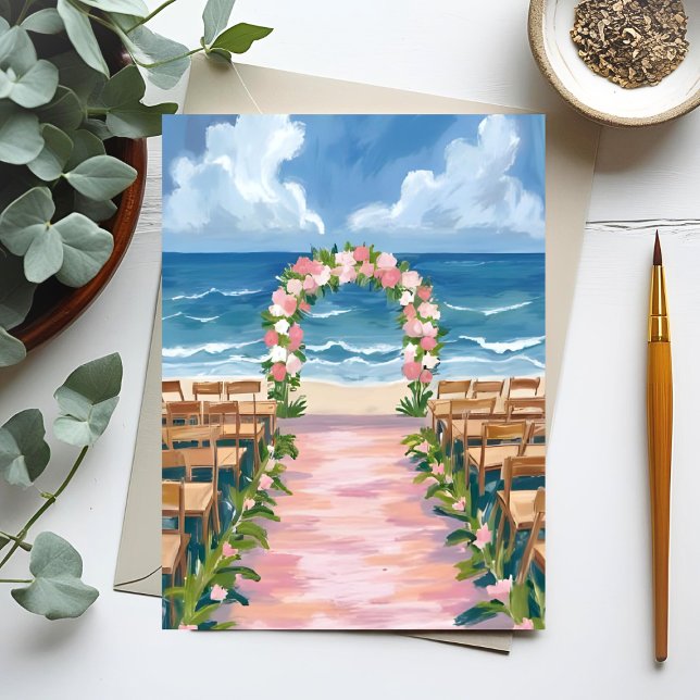 Beach Wedding Aisle Floral Watercolor Card (Creator Uploaded)