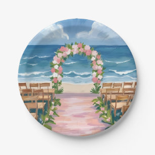 Beach Wedding Aisle Floral Watercolor Paper Plate