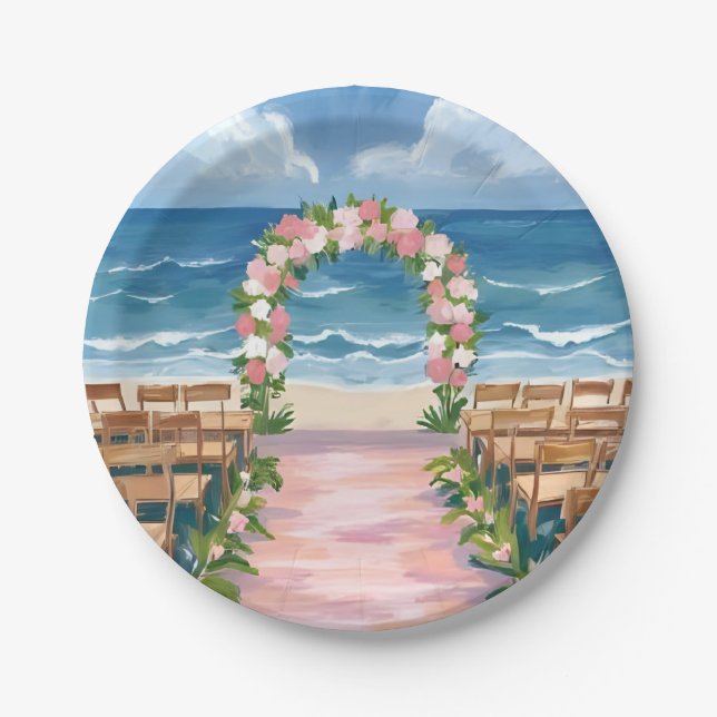 Beach Wedding Aisle Floral Watercolor Paper Plate (Front)