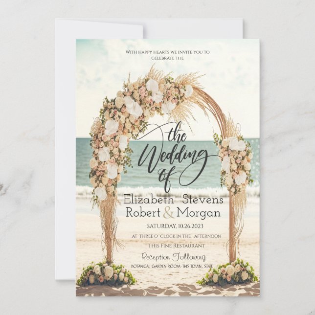 Beach Wedding Arbor Roses Wedding Invitation (Front)