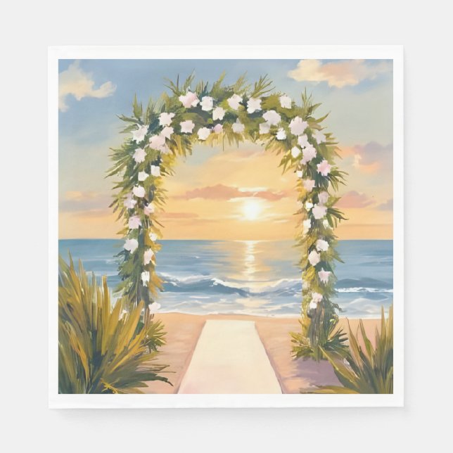 Beach Wedding Arch Floral Watercolor Napkin (Front)