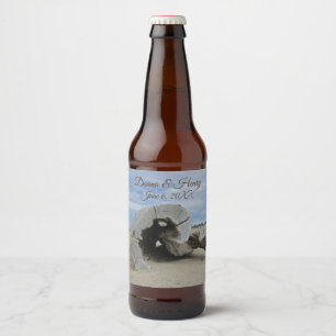 Beach Wedding Beautiful Driftwood Photo Ocean Beer Bottle Label