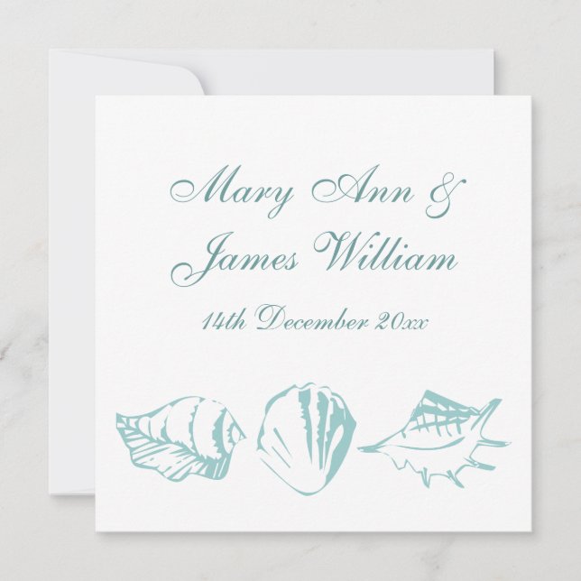 Beach Wedding Blue Seashells Invitation (Front)