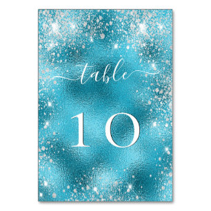 Beach wedding blue Silver  Table Number