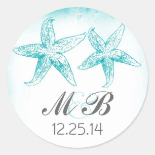 beach wedding blue starfish monogram seal