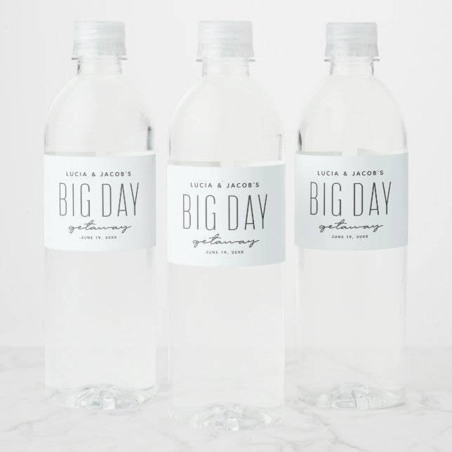 Beach wedding blue watercolor water bottle label (Bottles)